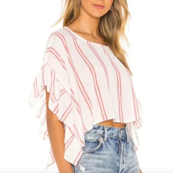 BCBGeneration l Rectangle Ruffle Sleeve Top Pink & White Striped Size Large - Picture 1 of 7